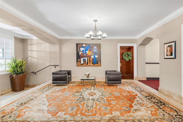 99 S Downing St Unit 105, Denver, CO 80209 - living area with ornamental molding and a chandelier