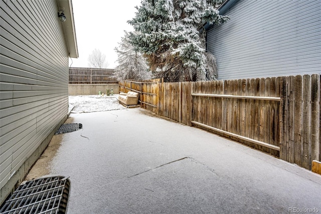 view of yard featuring a patio area and a fenced backyard