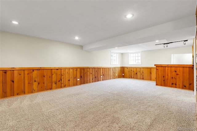 797 W Briarwood Ave, Littleton, CO 80120 - carpeted empty room with wainscoting, recessed lighting, and wood walls