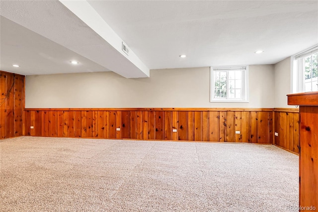 797 W Briarwood Ave, Littleton, CO 80120 - below grade area featuring a wainscoted wall, wooden walls, carpet, and recessed lighting