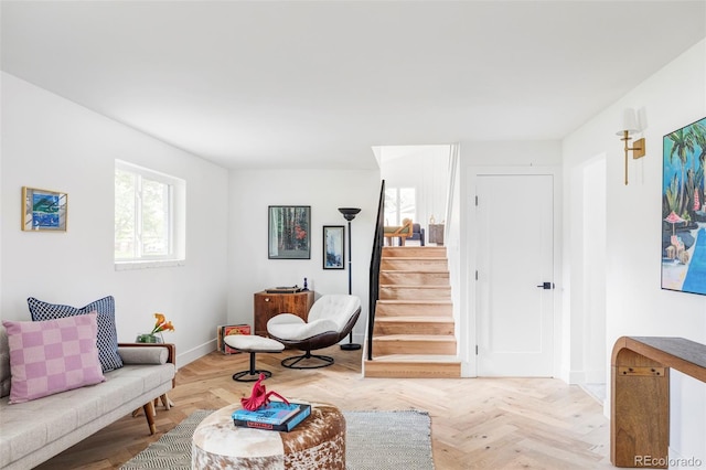 sitting room with light parquet floors