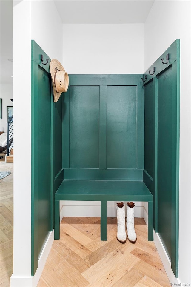 mudroom with parquet floors