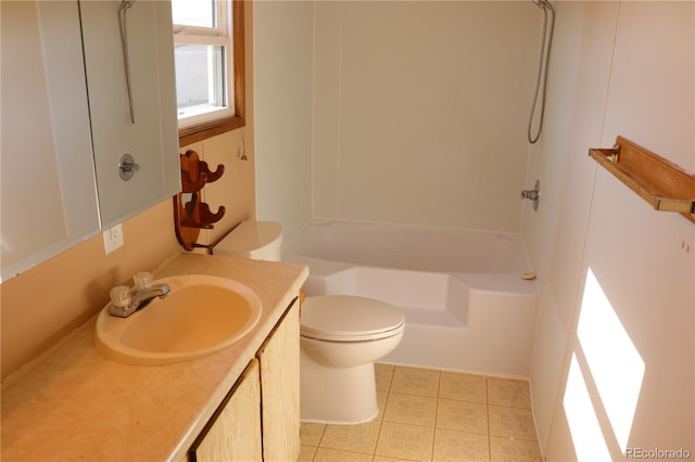 215 7th Ave, Deer Trail, CO 80105 - bathroom with vanity, toilet, washtub / shower combination, and tile patterned flooring