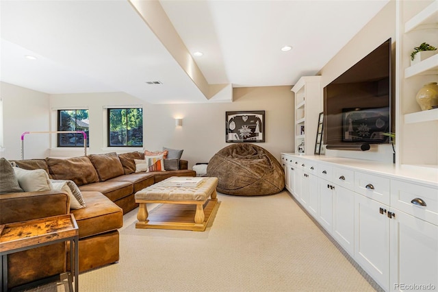 living room with light carpet