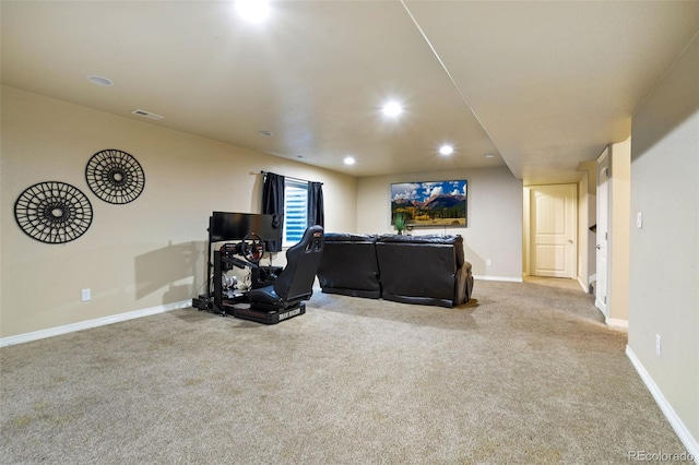 living room with light carpet