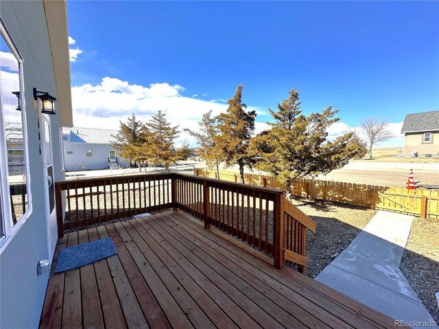 deck with a fenced backyard