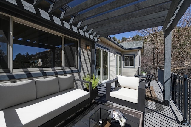 5130 Sevenoaks Dr, Colorado Springs, CO 80919 - wooden terrace featuring a pergola and outdoor lounge area