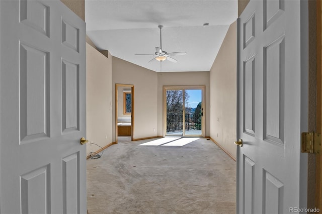 5130 Sevenoaks Dr, Colorado Springs, CO 80919 - interior space with carpet floors, baseboards, lofted ceiling, and ceiling fan