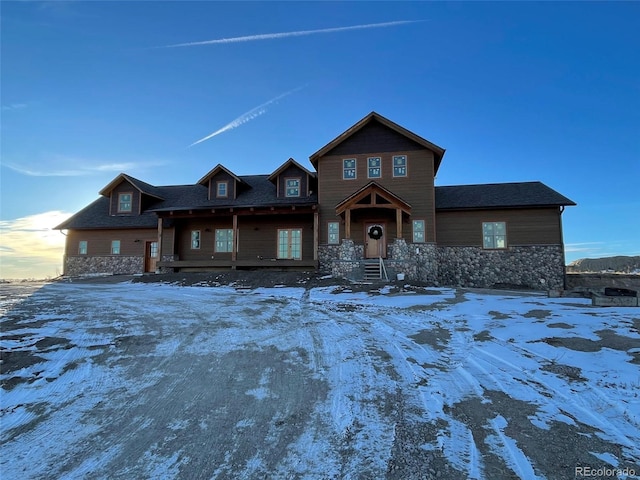 view of front facade with stone siding