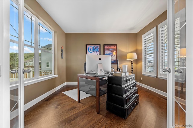 1133 Lucky Ct, Castle Rock, CO 80109 - office with dark wood-type flooring and baseboards