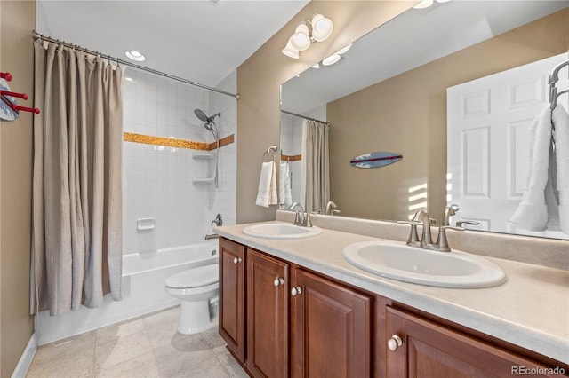 1133 Lucky Ct, Castle Rock, CO 80109 - bathroom featuring shower / tub combo with curtain, toilet, and double vanity