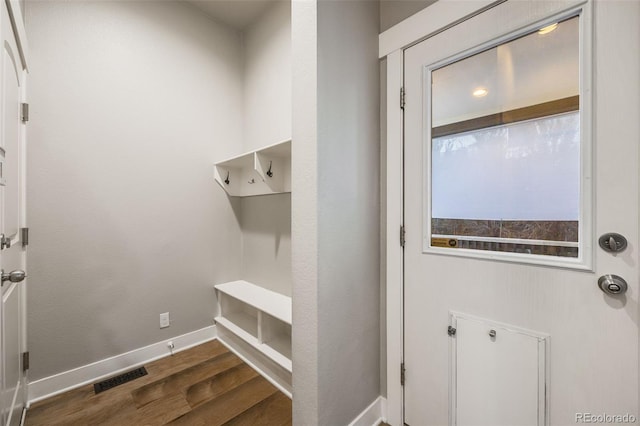 mudroom with dark wood-type flooring