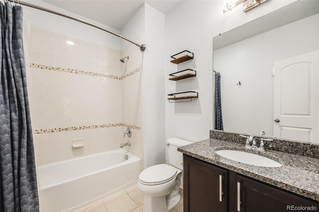 full bathroom with tile patterned flooring, vanity, toilet, and shower / bath combo