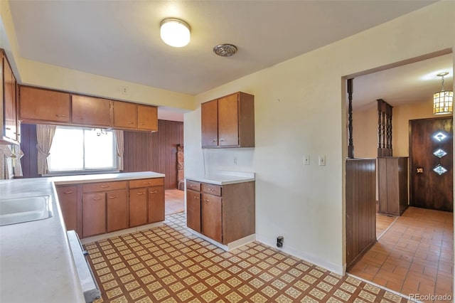 kitchen with pendant lighting and sink