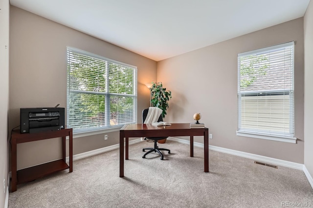 8469 Winter Berry Dr, Castle Pines, CO 80108 - office area with plenty of natural light, carpet flooring, and baseboards