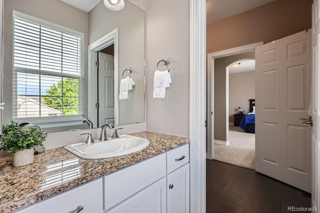 8469 Winter Berry Dr, Castle Pines, CO 80108 - ensuite bathroom with wood finished floors and vanity