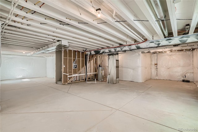 basement featuring water heater