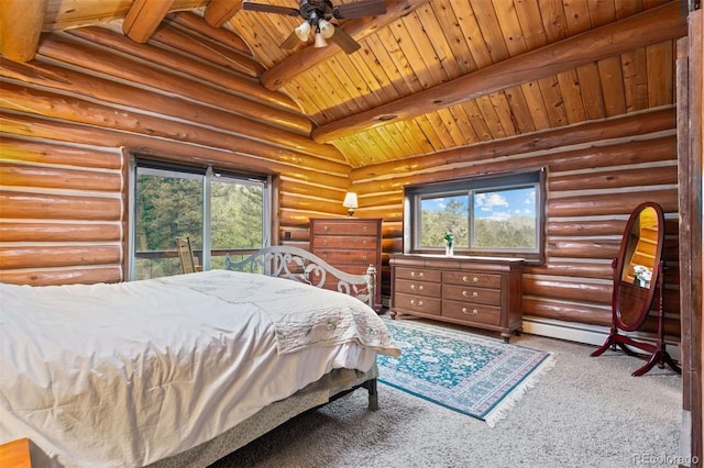 6241 Kilimanjaro Dr, Evergreen, CO 80439 - bedroom featuring wood ceiling, baseboard heating, and carpet flooring