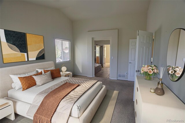 331 Las Lomas St, Brighton, CO 80601 - carpeted bedroom with baseboards and high vaulted ceiling