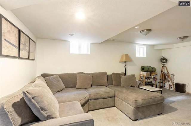 living room with light colored carpet