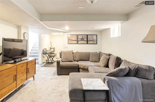 living room with light carpet