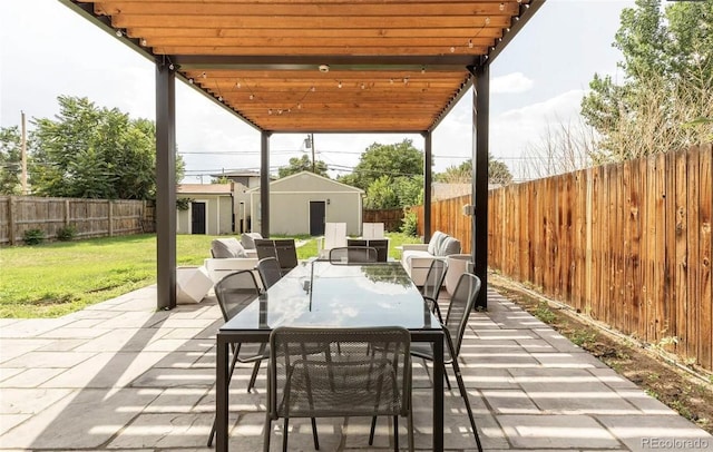 view of patio featuring an outdoor structure