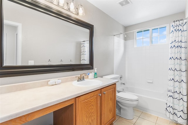 14794 Vine St, Thornton, CO 80602 - full bathroom featuring toilet, shower / tub combo, vanity, and tile patterned flooring