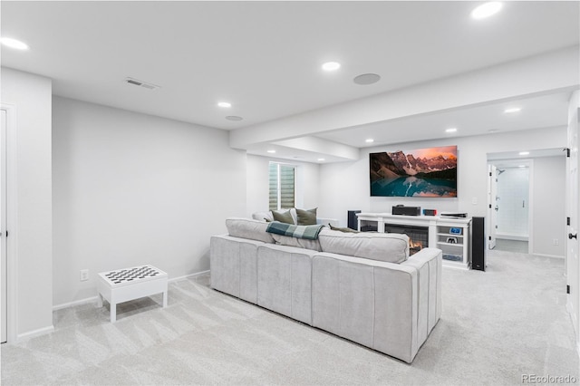 14794 Vine St, Thornton, CO 80602 - living room featuring recessed lighting, light carpet, and baseboards