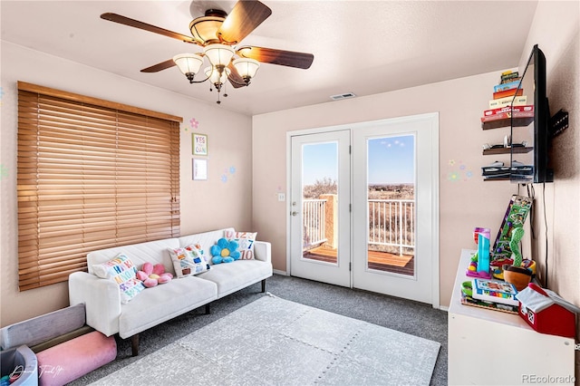 25 Tierra Casa Dr, Pueblo, CO 81005 - carpeted living room featuring ceiling fan