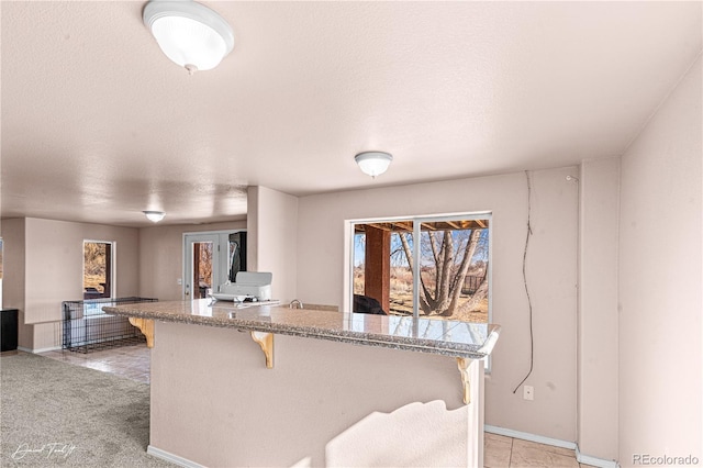 25 Tierra Casa Dr, Pueblo, CO 81005 - kitchen with a kitchen bar, light colored carpet, and a textured ceiling