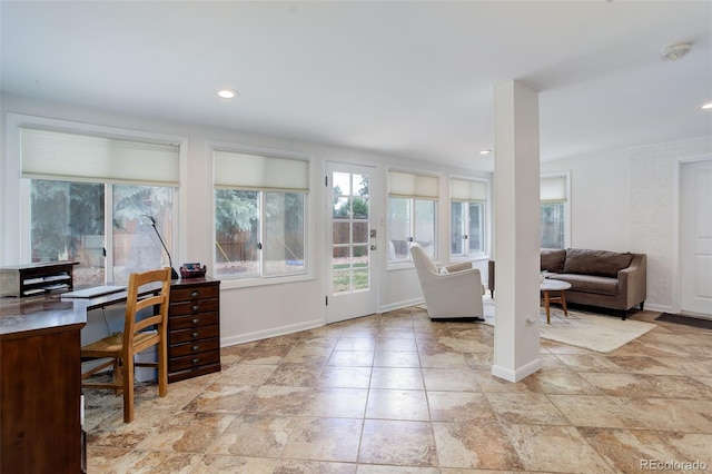 3090 S High St, Denver, CO 80210 - office area with healthy amount of natural light, baseboards, and recessed lighting