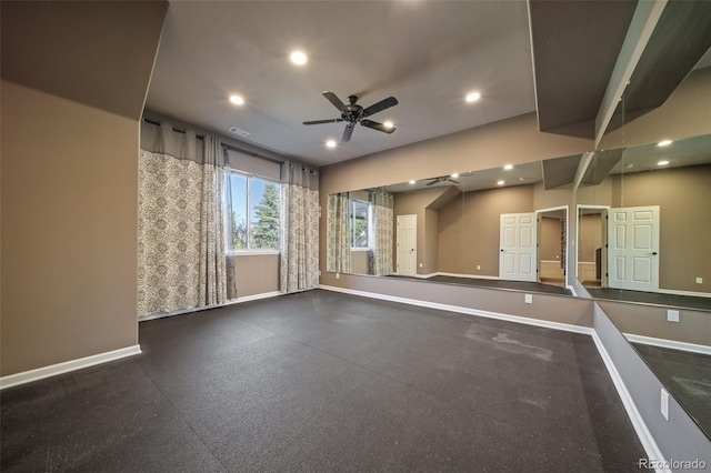 interior space featuring ceiling fan