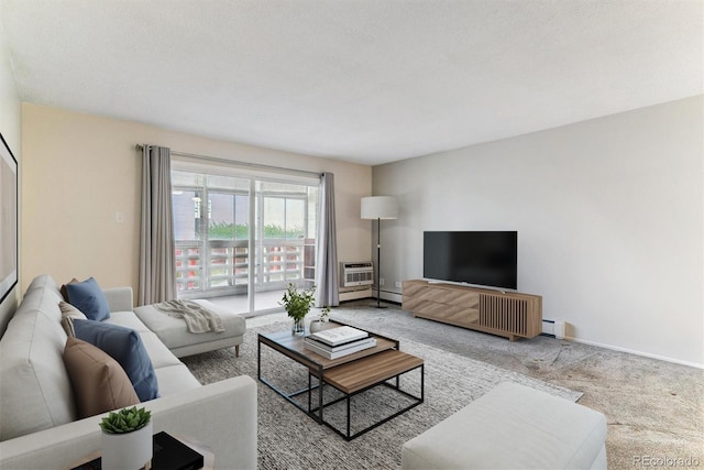 9385 E Center Ave Unit 6A, Denver, CO 80247 - carpeted living room with baseboards and a baseboard heating unit