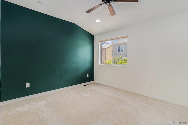 9757 Ash Ln, Thornton, CO 80229 - empty room featuring ceiling fan, carpet, baseboards, lofted ceiling, and a smoke detector