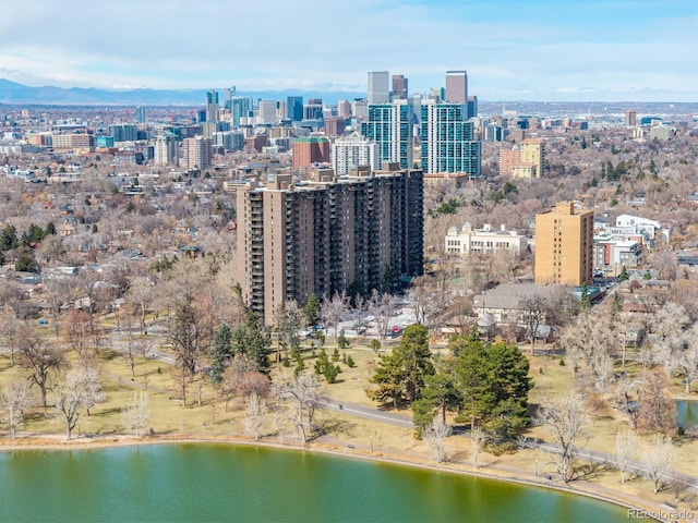 bird's eye view with a view of city and a water view