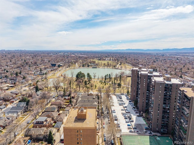 aerial view with a water view