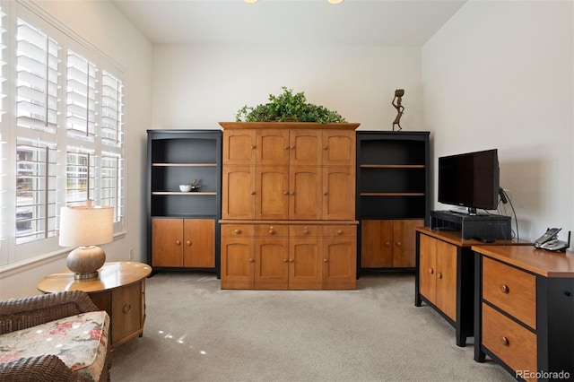 home office with light carpet