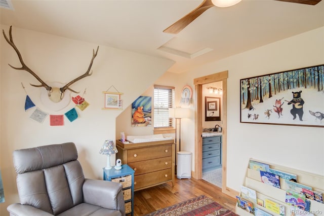 30490 Harvard Cir, Buena Vista, CO 81211 - living area featuring wood finished floors and ceiling fan