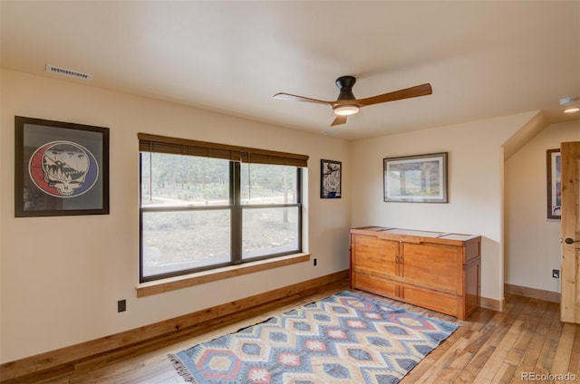 30490 Harvard Cir, Buena Vista, CO 81211 - sitting room featuring light wood-style flooring, ceiling fan, and baseboards