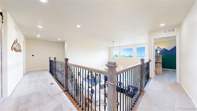 5932 Eldora St, Golden, CO 80403 - hallway featuring carpet flooring, baseboards, recessed lighting, and an upstairs landing