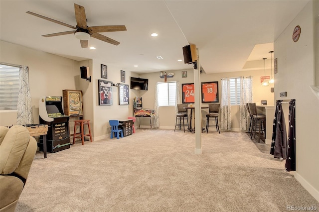 15122 Fillmore Way, Thornton, CO 80602 - carpeted living area with ceiling fan and recessed lighting