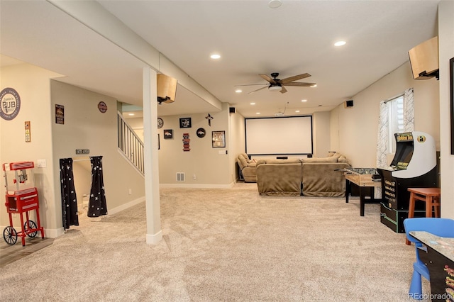 15122 Fillmore Way, Thornton, CO 80602 - carpeted home theater room featuring ceiling fan and recessed lighting