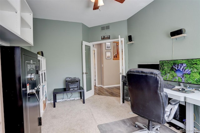 15122 Fillmore Way, Thornton, CO 80602 - home office with ceiling fan, carpet, and french doors