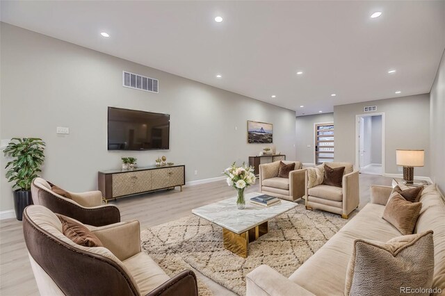 living room with light wood-type flooring