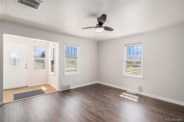 entrance foyer featuring visible vents, plenty of natural light, and ceiling fan