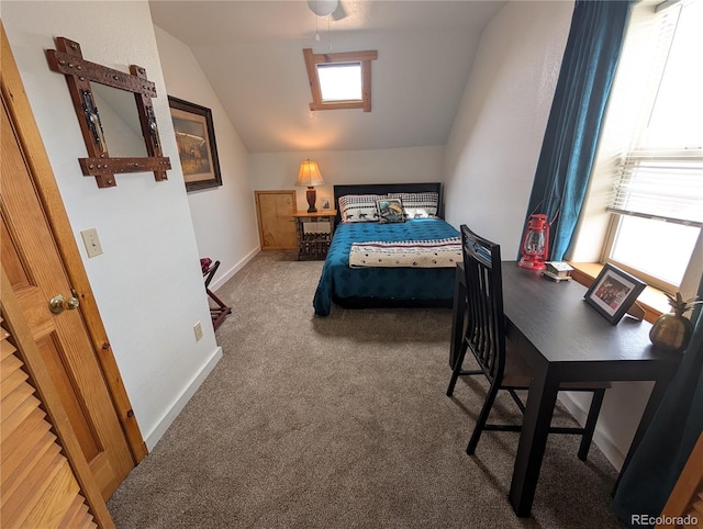 240 Fourth St, Fairplay, CO 80440 - bedroom featuring vaulted ceiling, multiple windows, carpet floors, and baseboards