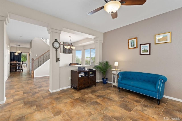 13753 Monroe St, Thornton, CO 80602 - sitting room with a chandelier, healthy amount of natural light, ceiling fan, and stone finish flooring
