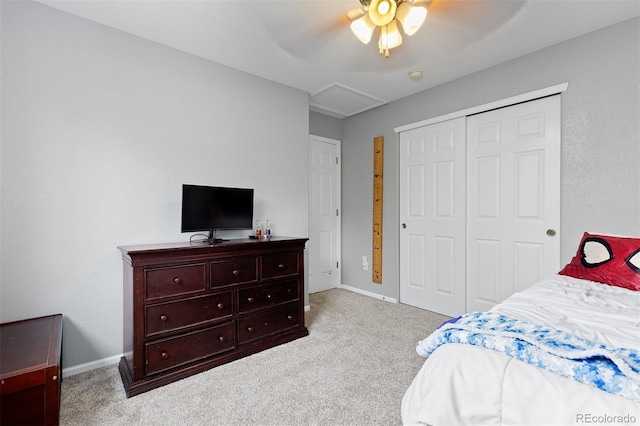 13753 Monroe St, Thornton, CO 80602 - carpeted bedroom featuring a closet, a ceiling fan, and attic access