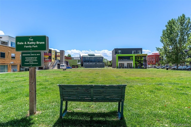 view of property's community featuring a yard