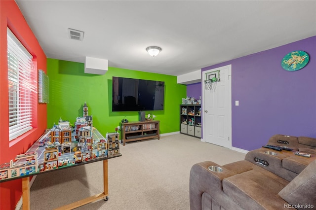 living room with carpet flooring